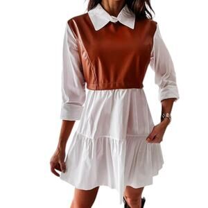 Casual Ruffle Swing Asymmetrical Mini Long Sleeve Flowy Dress Womens Small